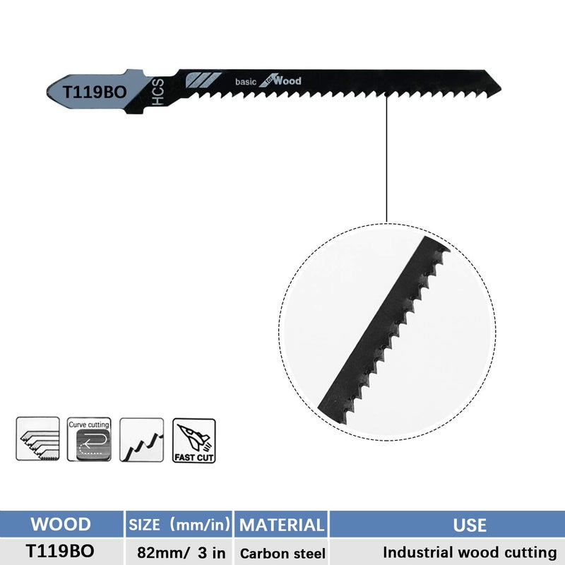 TAROSE 20-Piece T119BO 3 Inch 12 TPI Assorted T-Shank Scrolling Jig Saw Blades Set for Precision Cutting Wood - Image 4